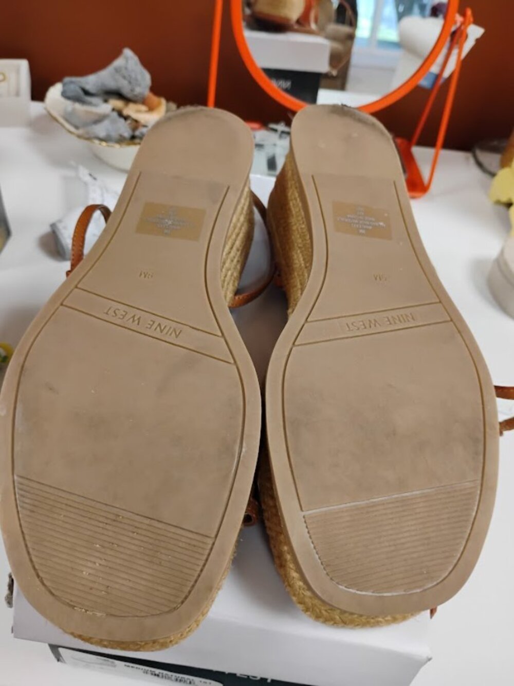 Nine West Alexx3 Espadrille Wedge Sandals Size 9 Tan Natural Strappy - Picture 5 of 5